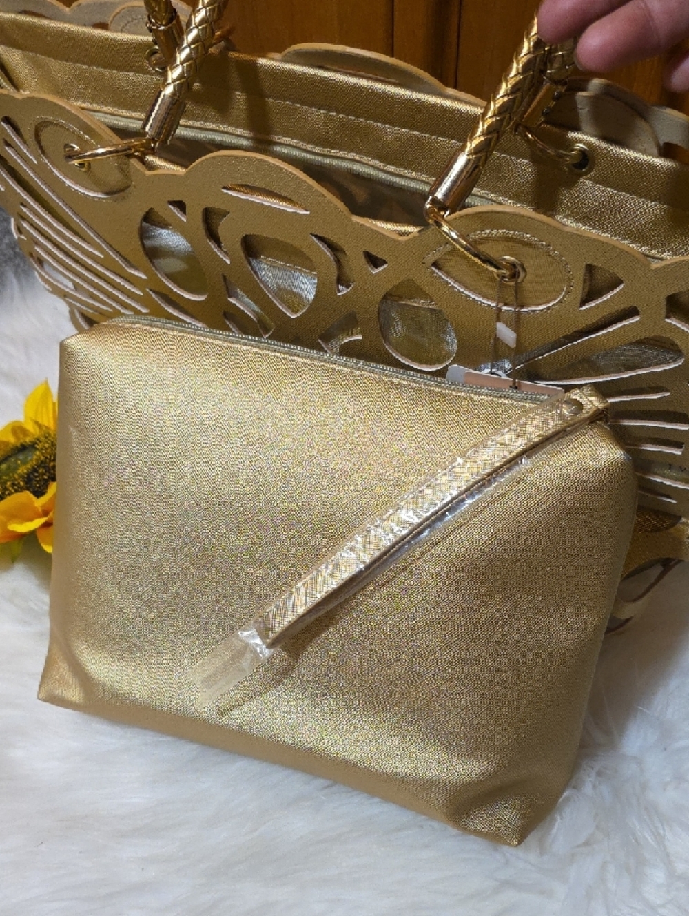 Mellow World Gold Laser-Cut Tote with Braided Handles - Picture 14 of 16